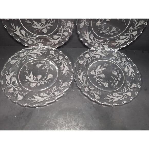 Fostoria Heather Etched Salad Plates Set, Clear 7" Plates, 5-Piece Set, Floral - Picture 3 of 6